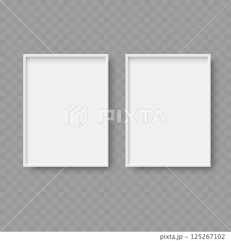 Empty White Frame Mockup with Shadow on Transparent Background - Vector 125267102