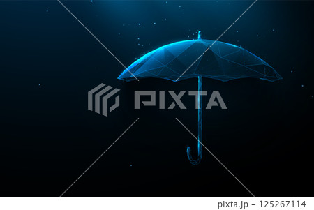 Futuristic Digital Umbrella in Low Poly Wireframe Style on Dark Background 125267114