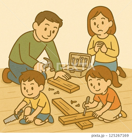 家族でDIYに取り組むイラスト 125267169