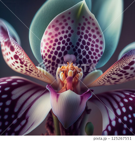 Ai generated Close up of orchid flower showing intricate details and vibrant colors 125267551
