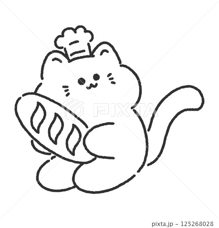 パンを持った猫 線画 パンを持った猫 線画 125268028
