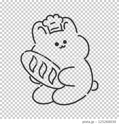 Rabbit holding bread line drawing 125268030