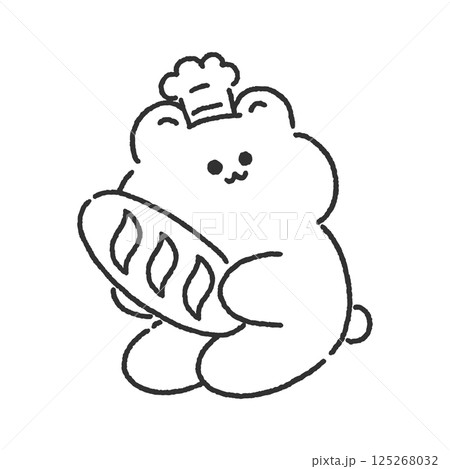 パンを持ったクマ　線画 125268032