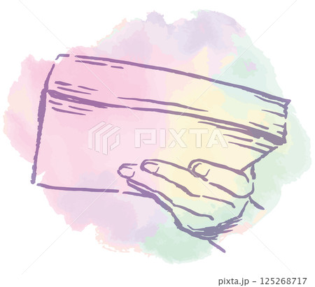 本を持つ手のイラスト。水彩風ベクターイラスト素材。 125268717