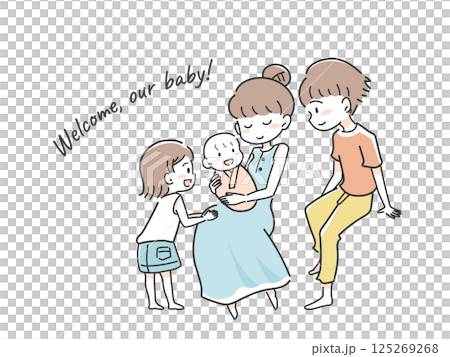 Family with a newborn baby Dad, mom, daughter and baby 125269268