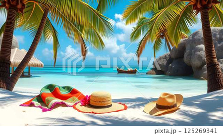 woman relaxing on hammock at beach 125269341