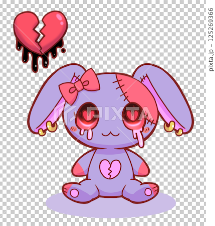 Purple lop-eared rabbit with hearts 125269366