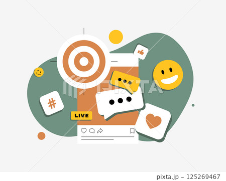 Social media engagement ideas to increase post reach using viral content, interactive stories, target contests, quizzes and polls to drive attention and interaction. SMM vector illustration and icons Social media engagement ideas to increase post reach using viral content, interactive stories, target contests, quizzes and polls to drive attention and interaction. SMM vector illustration and icons 125269467