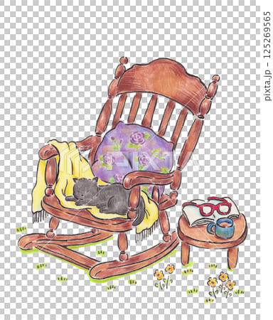 搖椅和黑貓插圖 搖椅和黑貓插圖 125269565