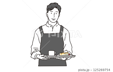 エプロン姿のカフェの男性店員のイラスト 125269754