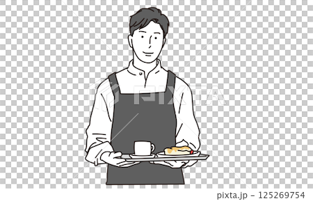 エプロン姿のカフェの男性店員のイラスト 125269754