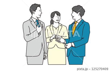 立ち話をする男女のビジネスパーソン 立ち話をする男女のビジネスパーソン 125270409