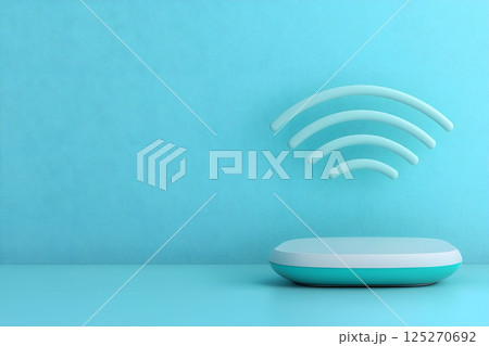 modern web router sits against vibrant turquoise wall symbolizing seamless connectivity and efficient internet access for all devices 125270692