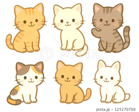 かわいい猫のキャラクターが並ぶイラストセット 125270708