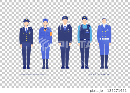 Illustration of a police officer, a motorcycle police officer, and a forensic investigator. Vector illustration material of young men and women. 125271431