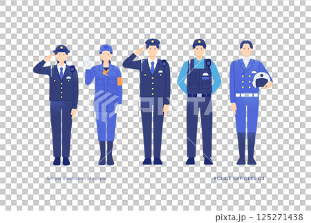 戴著帽子或頭盔的警察的插圖。一名警察的全身向量插圖。 125271438