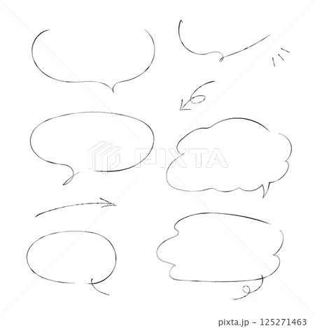 インクペンの手描き風 吹き出し＆矢印セット｜シンプルで使いやすい線画素材 125271463