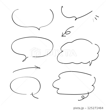 手描き風 吹き出し＆矢印セット｜シンプルで使いやすい線画素材 125271464