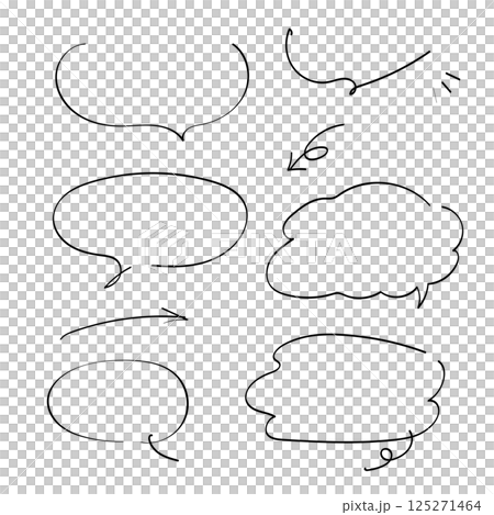 手描き風 吹き出し＆矢印セット｜シンプルで使いやすい線画素材 125271464