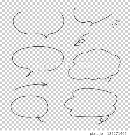 Hand-drawn style speech bubble & arrow set | Simple and easy-to-use line drawing material 125271465