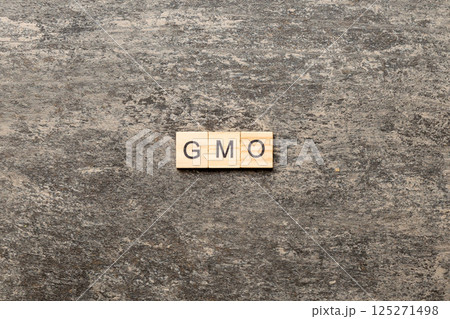 gmo word written on wood block. gmo text on table, concept gmo word written on wood block. gmo text on table, concept 125271498