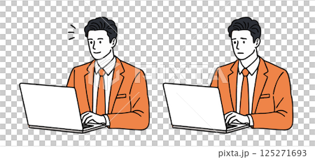 Illustration set of a suit office worker working on a laptop Illustration set of a suit office worker working on a laptop 125271693