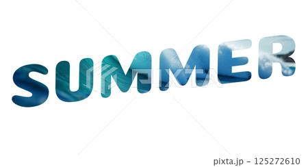Word summer filled with image of ocean waves and sea water in motion. Creative typography design for beach and vacation theme on white or transparent background 125272610