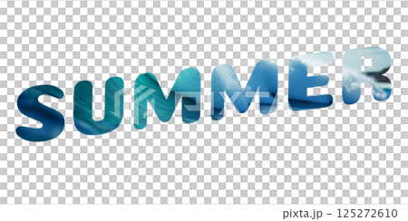 Word summer filled with image of ocean waves and sea water in motion. Creative typography design for beach and vacation theme on white or transparent background 125272610