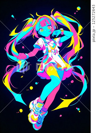 ネオンカラーの女の子のイラスト 125272643