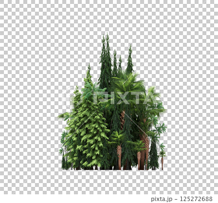 group of trees isolated on a transparent background, forest, sketch, outline illustration, cg render 125272688
