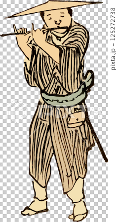 一幅隨意繪製的圖畫，畫中一名男子正在吹笛 125272738