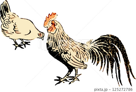 雄鶏と雌鶏のゆる画素材 125272786