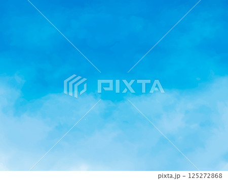 Sky blue and cloud background with clear horizon. Vivid cyan tones create a fresh and calm vector landscape. Perfect for nature scenes, summer designs 125272868