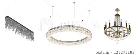 crystal chandelier for the interior isolated on transparent background, home lighting, 3D illustration, cg render crystal chandelier for the interior isolated on transparent background, home lighting, 3D illustration, cg render 125273198
