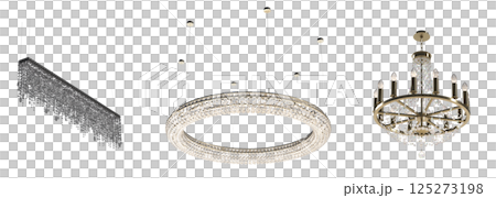 crystal chandelier for the interior isolated on transparent background, home lighting, 3D illustration, cg render crystal chandelier for the interior isolated on transparent background, home lighting, 3D illustration, cg render 125273198