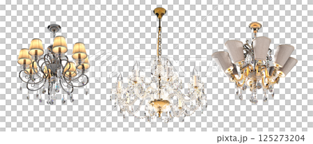 crystal chandelier for the interior isolated on transparent background, home lighting, 3D illustration, cg render crystal chandelier for the interior isolated on transparent background, home lighting, 3D illustration, cg render 125273204