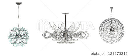 crystal chandelier for the interior isolated on transparent background, home lighting, 3D illustration, cg render 125273215