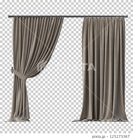 curtain isolated on a transparent background, interior decorations, 3D illustration, cg render 125273367