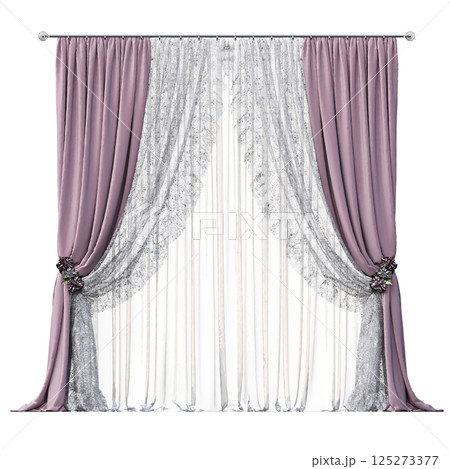 curtain isolated on a transparent background, interior decorations, 3D illustration, cg render 125273377