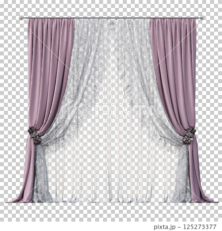 curtain isolated on a transparent background, interior decorations, 3D illustration, cg render 125273377