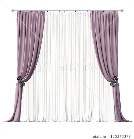 curtain isolated on a transparent background, interior decorations, 3D illustration, cg render 125273378