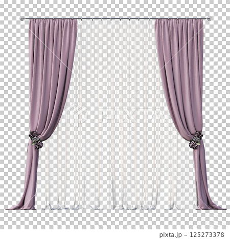 curtain isolated on a transparent background, interior decorations, 3D illustration, cg render curtain isolated on a transparent background, interior decorations, 3D illustration, cg render 125273378