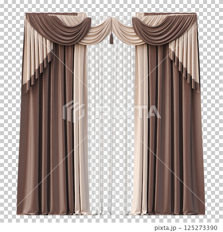 curtain isolated on a transparent background, interior decorations, 3D illustration, cg render 125273390
