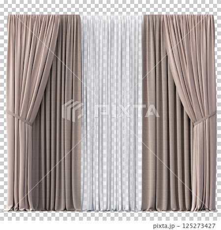 curtain isolated on a transparent background, interior decorations, 3D illustration, cg render 125273427