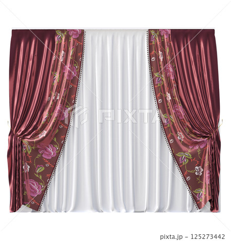 curtain isolated on a transparent background, interior decorations, 3D illustration, cg render curtain isolated on a transparent background, interior decorations, 3D illustration, cg render 125273442