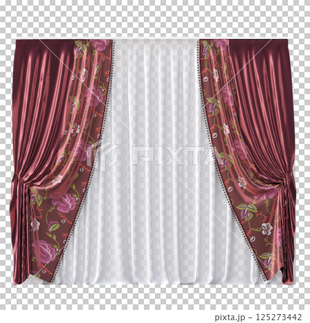 curtain isolated on a transparent background, interior decorations, 3D illustration, cg render curtain isolated on a transparent background, interior decorations, 3D illustration, cg render 125273442