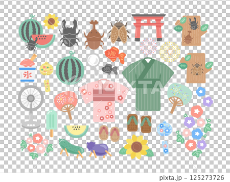 Summer vacation Summer festival Ennichi illustration set 125273726