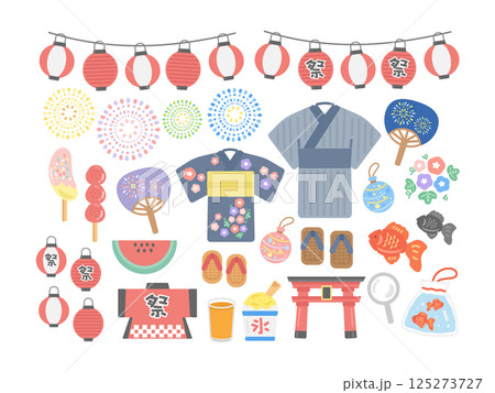 夏祭り  縁日  イラストセット 125273727
