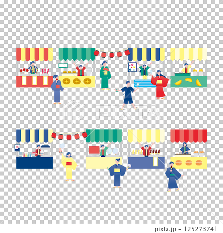 Illustration of festival stalls and people Illustration of festival stalls and people 125273741