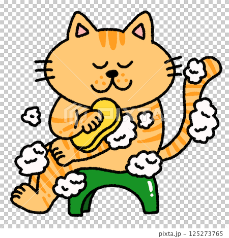 一隻貓洗身體的插圖 125273765